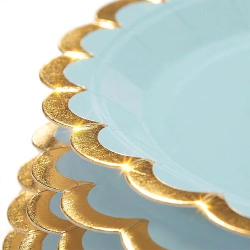 Blue Paper Plates with Gold Scalloped Rim - 7" | 50 Pack