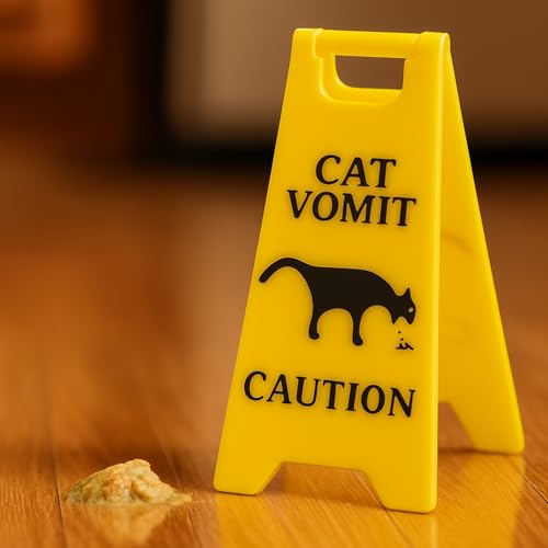 Funny Cat Vomit Caution Sign - 3D Printed Warning Plaque (4 Inch)