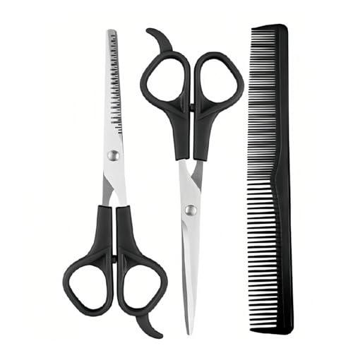 TIKIYOUN Professional 6.7-Inch Black Hair Cutting Shears Set with Thinning Scissors and Comb