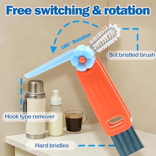 Fresibris 4PCS 3-in-1 Cup Lid Cleaning Brush Set - Red, Blue, White, Orange