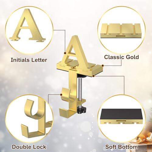 Personalized Christmas Stocking Holder with Double Hooks - Gold