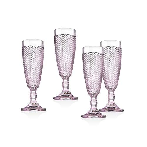 Godinger Champagne Flutes, Champagne Glass, Stem Glasses, Wine Glasses, Beverage Glass Cup, Rose Pink ? Set of 4