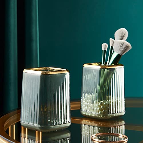 Lebenrich Square Green Makeup Brush Holder Organizer - Acrylic Vintage Design
