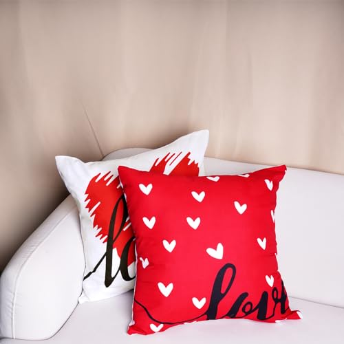 Pistha Red Valentine's Day Pillow Covers 18x18 Set of 4, Linen Heart Decor