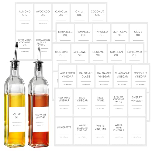 50 Oil and Vinegar Labels for Bottles - Waterproof Kitchen Stickers