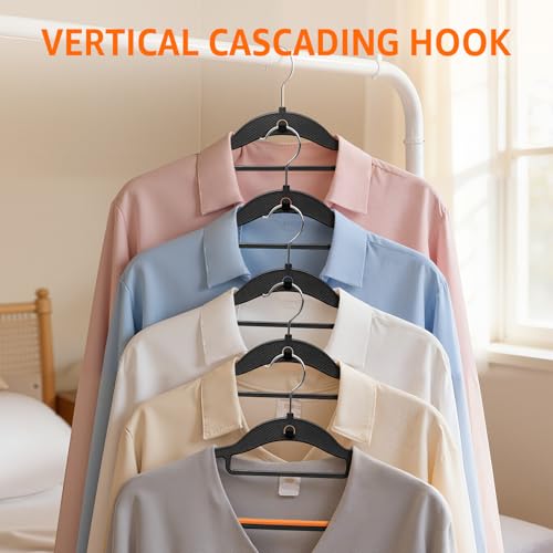 Yolife Vertical Cascading Clothes Hangers - 10 Pack, Non-Slip, Slim Space-Saving Design, 360° Swivel Hook, Black & Orange