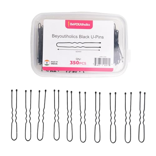 BeYOUtiholics 350-Piece Black U-Shaped Hair Pins 6cm with Storage Box
