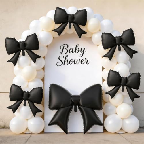 8Pcs Black Bow Foil Balloons Set - 38 Inch and 21 Inch Party Decorations