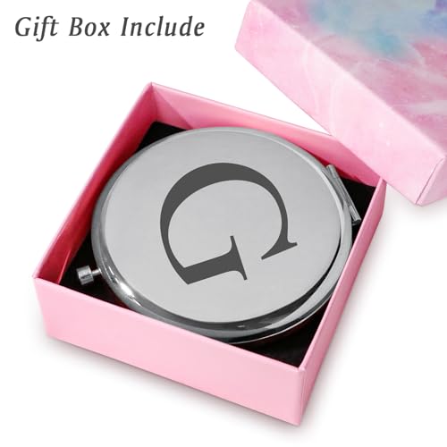 QUSTGO Personalized Monogram Compact Mirror - Custom Engraved Gift for Women