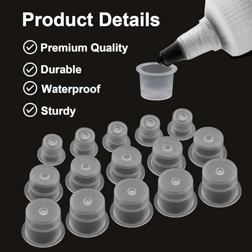 Rierdge Tattoo Ink Caps - 300 Pack Disposable Clear Plastic Cups S/M/L
