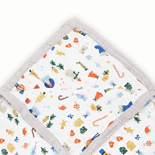Little Unicorn Premium Quilted Throw Blanket - Christmas Time 60x72 Inches, Super Soft Multi-Layer Muslin for Kids & Families
