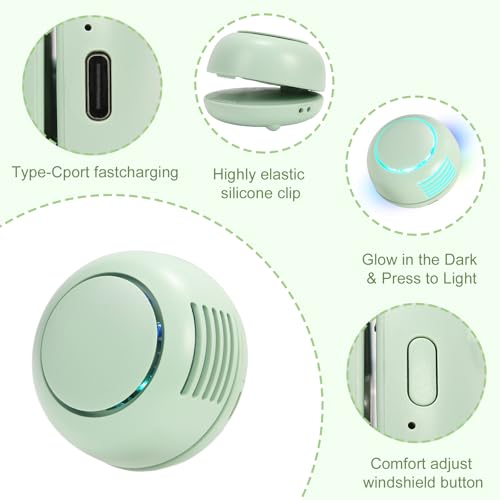 Lumoza Portable Bladeless Clip-On Fan with Night Light, 3-Speed USB Rechargeable