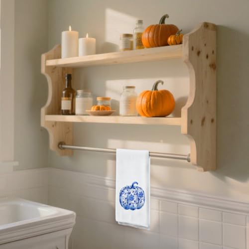 Blue and White Pumpkin Kitchen Towels - 16x24 Inches, Farmhouse Decor