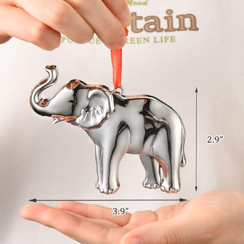 Elephant Christmas Ornament for Women - Silver Metal Sister Gift - Variation of Elephant