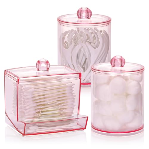 Tbestmax Pink Qtip Dispenser & Cotton Ball Holder Set - 10oz & 12oz