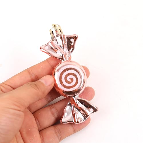 DAHI 12-Piece Rose Gold Christmas Candy Cane Tree Ornaments
