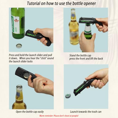 Cap Gun Bottle Opener - Funny Shooting Opener, Black-Gray (2)