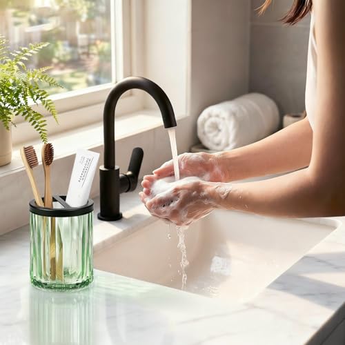 Komashr 8oz Green Striped Toothbrush Holder with Divider