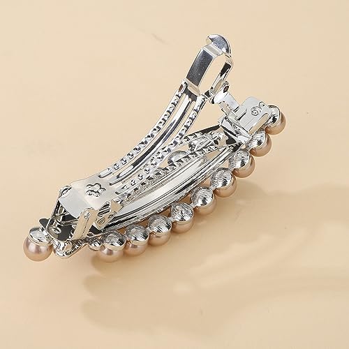 Chargances Vintage Pearl Hair Barrette Rhinestone French Crystal Clip