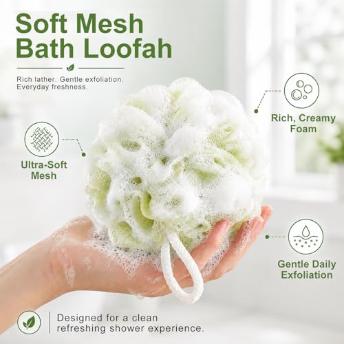 Loofah Sponge 4 Pack - Soft Mesh Bath Pouf for Gentle Exfoliation