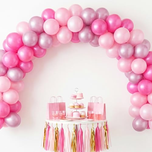 60 Pcs Pink Latex Balloons Set - Assorted Shades for Parties