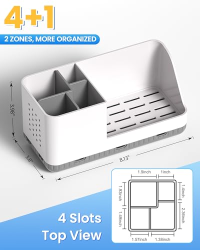 Homtalker Toothbrush Holder Counter Organizer - Detachable, Whitegrey