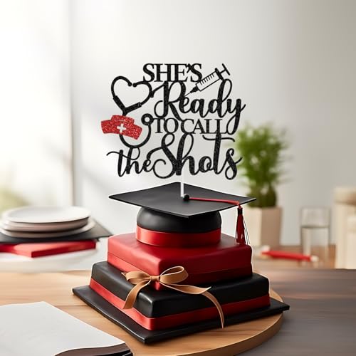 Nurse Graduation Cake Topper - Black and Red BSN RN Party Decor