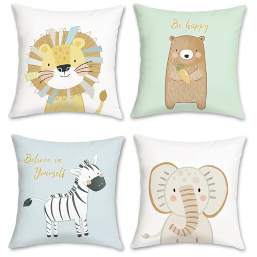 Cartoon Animals Throw Pillow Covers - Set of 4, 18x18 Inch Velvet - Bonhause