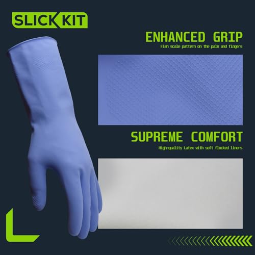 SLICK KIT Reusable Rubber Dishwashing Gloves, Medium, 3 Pairs (Pink/Yellow/Purple)
