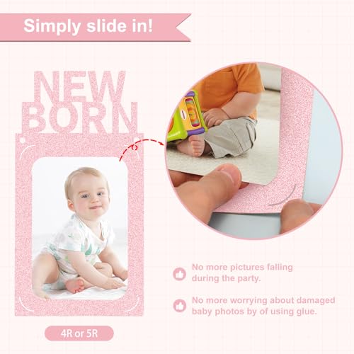 1st Birthday Photo Banner - Light Pink Decorations for Milestones