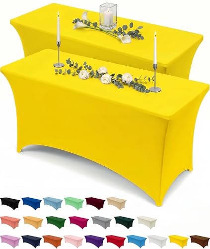 Utopia Kitchen 6ft Spandex Table Cloth - 2 Pack, Fitted Yellow Stretch Cover