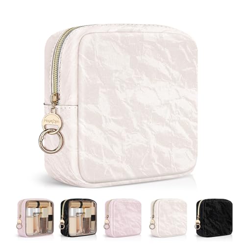 Playexen Marble Small PU Leather Makeup Bag for Purse & Travel Beige