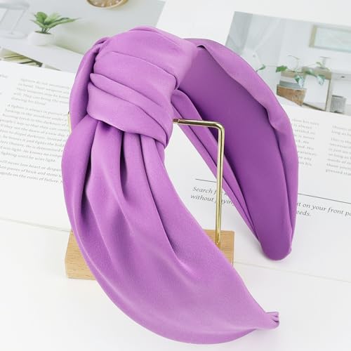 JOYRUBY Purple Satin Knotted Headband for Women Wide Non-Slip Hair Accessory