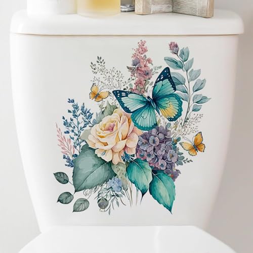 Peony Butterflies Toilet Stickers - Waterproof Self-Adhesive Decals