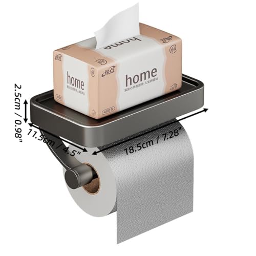 Grey Wall Mount Toilet Paper Holder with Shelf - Rustproof Stainless Steel Bathroom Dispenser