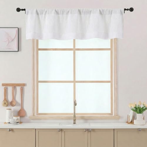 Natural Faux Linen Valance Curtain 52"W x 14"L - 3D Wave Line Design
