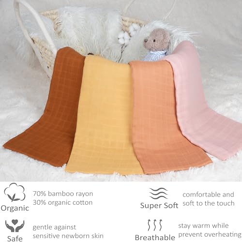 Meracorallo Muslin Swaddle Blanket - Soft Bamboo Cotton, Orange, 47x47"