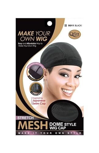 Qfitt Mesh Dome Wig Cap #5011 Non-Slip Breathable Black 1 Pack