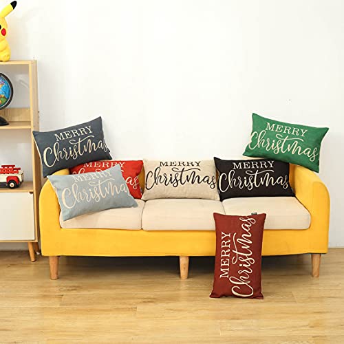 TRENDIN Christmas Lumbar Throw Pillow Cover, Black 20x12 Linen Cushion Case