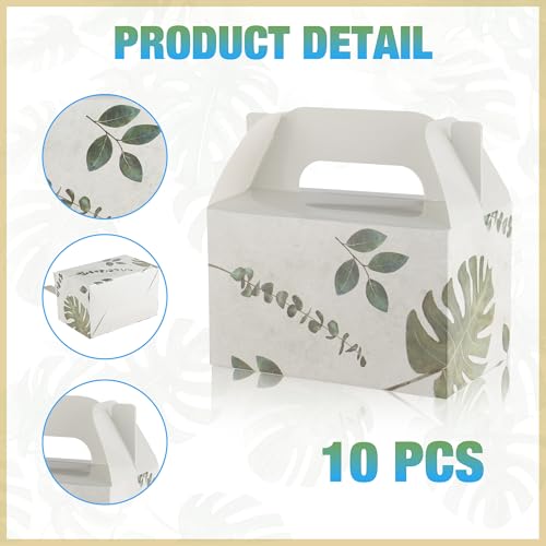 NyuOurea 10-Pack Green Leaf Gable Favor Boxes, 6.5x4x4 Inches