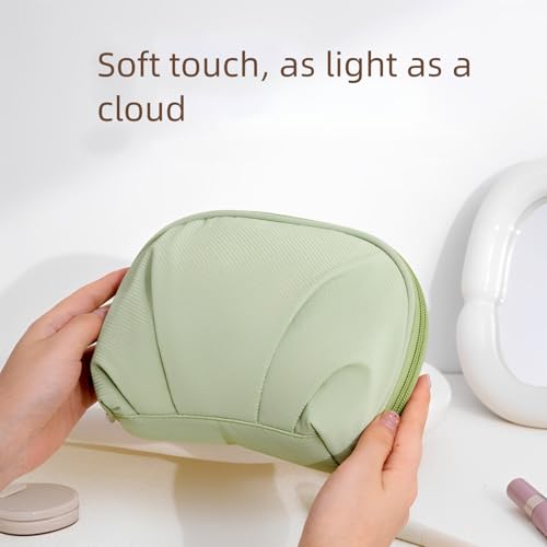 Auerllcy Aesthetic Shell Cosmetic Bag - Water-Resistant Half-Moon Makeup Pouch in Light Green