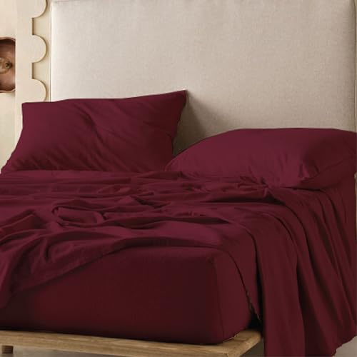QUEENSBAY Twin Sheet Set - 3-Piece Soft Microfiber Bedding, Burgundy