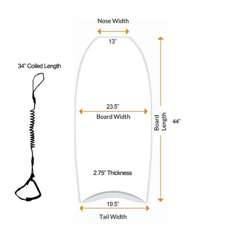 44 inch Body Board Ultimate Wavemaster Pro Bodyboard, Super EPS Core with Pro Quality Wrist Leash