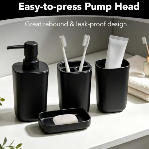 Matte Black 6-Piece Bathroom Accessories Set - Durable Plastic