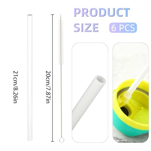 Replacement Straws for Owala Water Bottle 24oz 32oz, 6-Pack Reusable Plastic Straws with Cleaning Brush