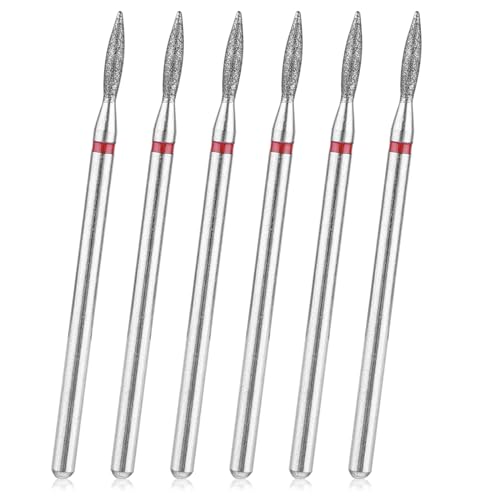 YUXIANLB 6pcs Diamond Cuticle Drill Bit Set with Case 3/32" Flame Manicure Tools