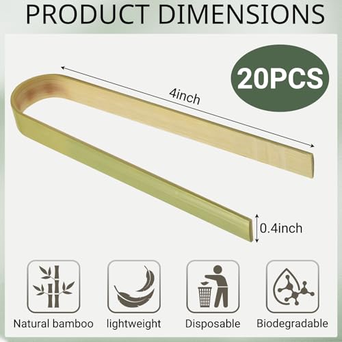 Mini Bamboo Tongs - 20 Disposable Wooden Tongs for Charcuterie