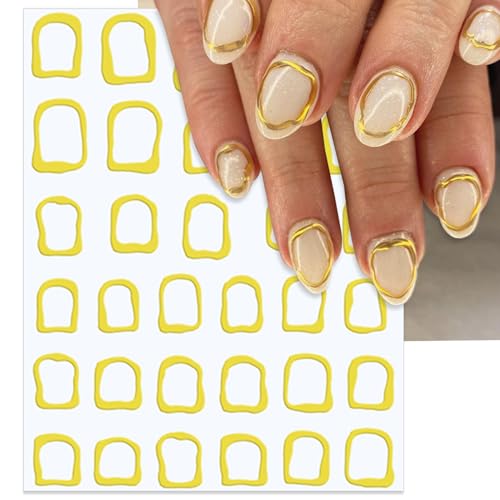 IDDFEVE Geometric Nail Art Stickers Rhinestone Gold Minimalist Decals 4 Sheets