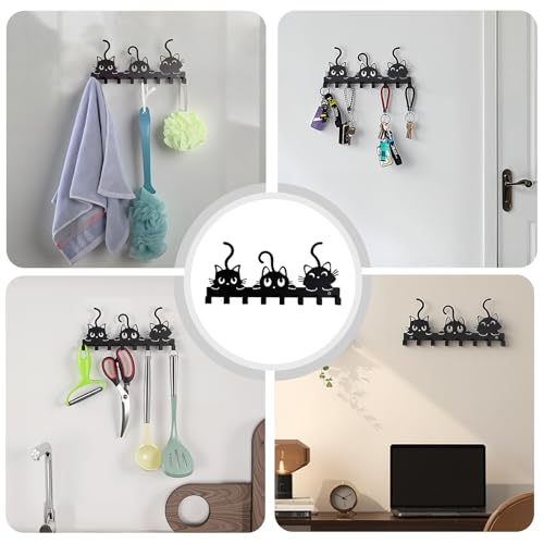 3 Cats Black Key Holder Wall Mounted - 8 Hook Organizer