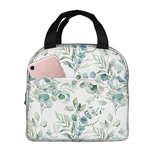 Sage Green Insulated Lunch Bag - Eucalyptus Floral Design
